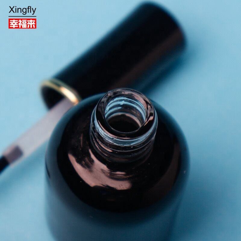 কাস্টমাইজড 11 মিলি গোলাকার সাদা কালো ইউভি জেল খালি নখ পোলিশ গ্লাস বোতল ব্রাশ ক্যাপ সহ